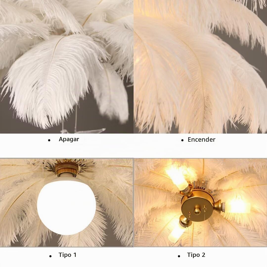 Lámpara colgante de plumas de avestruz blanca, lámpara de techo de plumas, lámpara colgante de plumas, lámpara de techo, accesorio de iluminación de techo para dormitorio, sala de estar