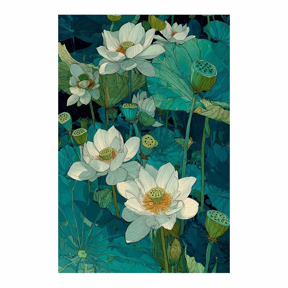 Hoqiu Multicolor Flower Posters Teals Lotuses Wall Decor Modern Canvas Wall Art, Decorative Paintings, Canvas Painting Wall Art For Home Decor.(Multicolor)-80X120cm Unframed