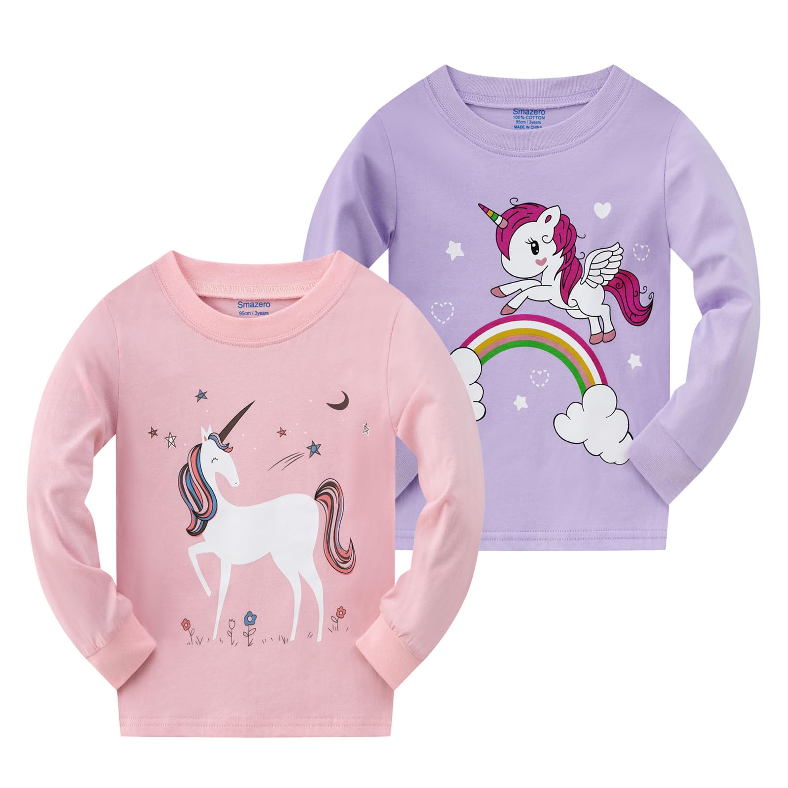 Pigiama natalizio per bambine con unicorno, in cotone, a maniche lunghe, per bambini da 3 a 8 anni, 4 pezzi