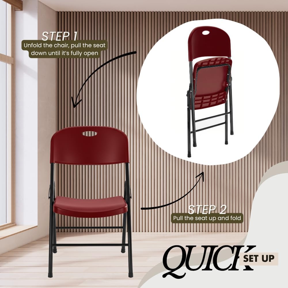 Amazing for less 2-Pack Heavy Duty Plastic Folding Chair, 450 lbs Capacity Foldable Chairs for Indoor Outdoor, Stackable Portable Seating for Party, Wedding, Patio, Backyard, Office (Red)