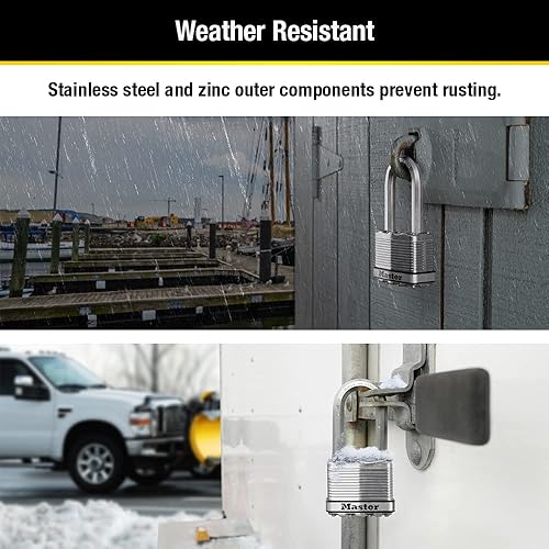 Miniatura 4 de Master Lock M5XTRILH Magnum - Candado resistente para exteriores con llave, paquete de 3 unidades, color plateado