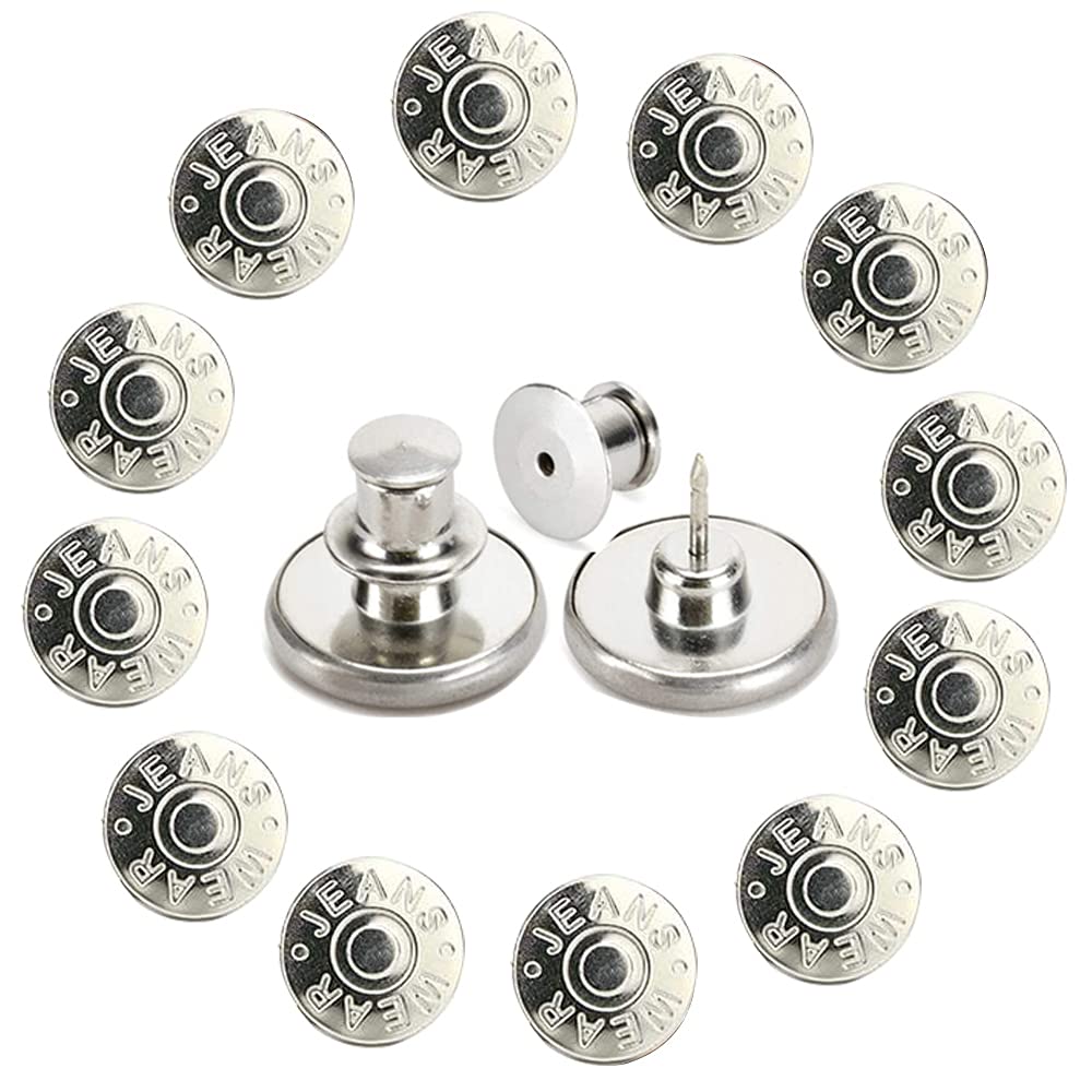 12 Pack Replacement Jean Buttons Pants Button Pins No Sew Instant Button for Pants Fashion Jeans Swing Crafts DIY (Letter)