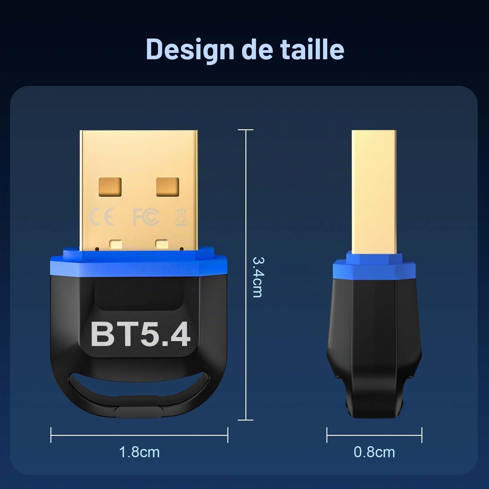 Hoppac Dongle Bluetooth 5.4, Cle Bluetooth pour PC, Faible Latence, Adaptateur Bluetooth USB, Compatible avec Windows 11/10/8.1/7, pour Casque, Souris, Clavier, Imprimantes