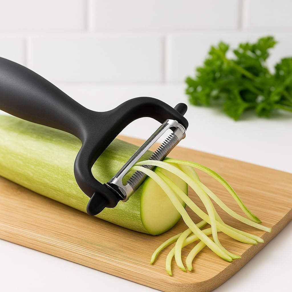 Descascador 3 em 1 Premium com Lâminas de Aço Inoxidável – Multifuncional para Frutas, Legumes e Verduras com Cabo Ergonômico