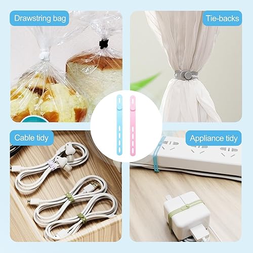 Miniatura 5 de 24 correas de silicona para cables, organizador de cables de 5.118 in, organizador de cables para agrupar cables de carga, cortinas, sombrillas,