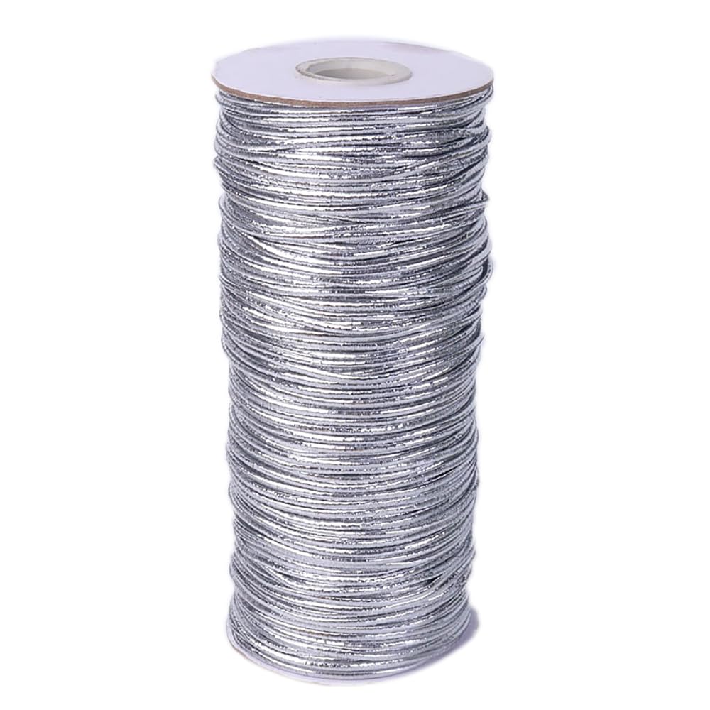 Metallische elastische Perlenschnur, 2 mm Stretchschnur for Armbänder, Halsketten, Schmuckherstellung und Basteln, 1 Stück(Silvery White 100M)
