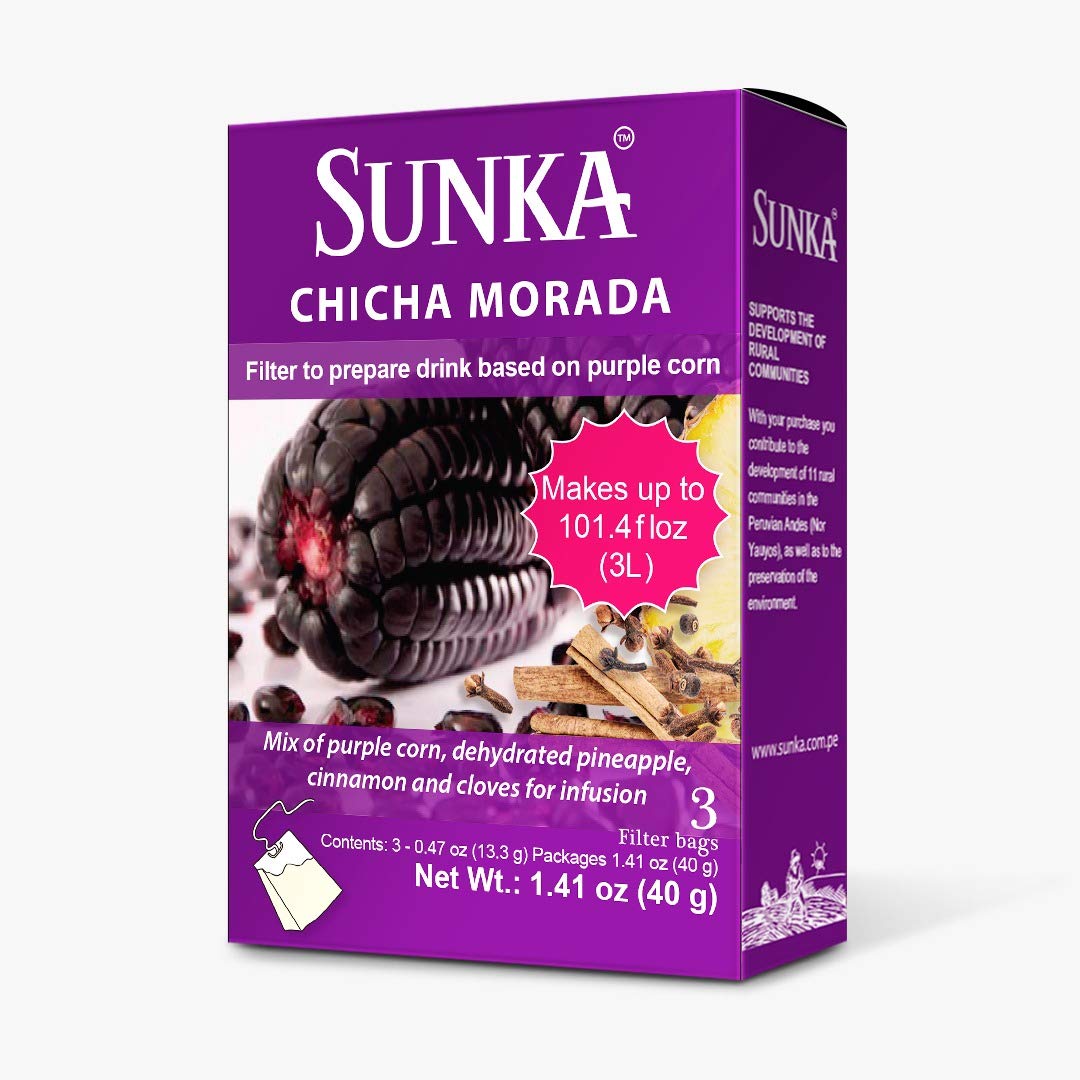 Amazon.com : Sunka Chicha Morada ( Purple Corn ) Infusion 1.41 OZ ( 40 G )  in 3 ( 0.47 oz ( 13.3 g) individual tea bag Pack of (3) : Grocery & Gourmet  Food