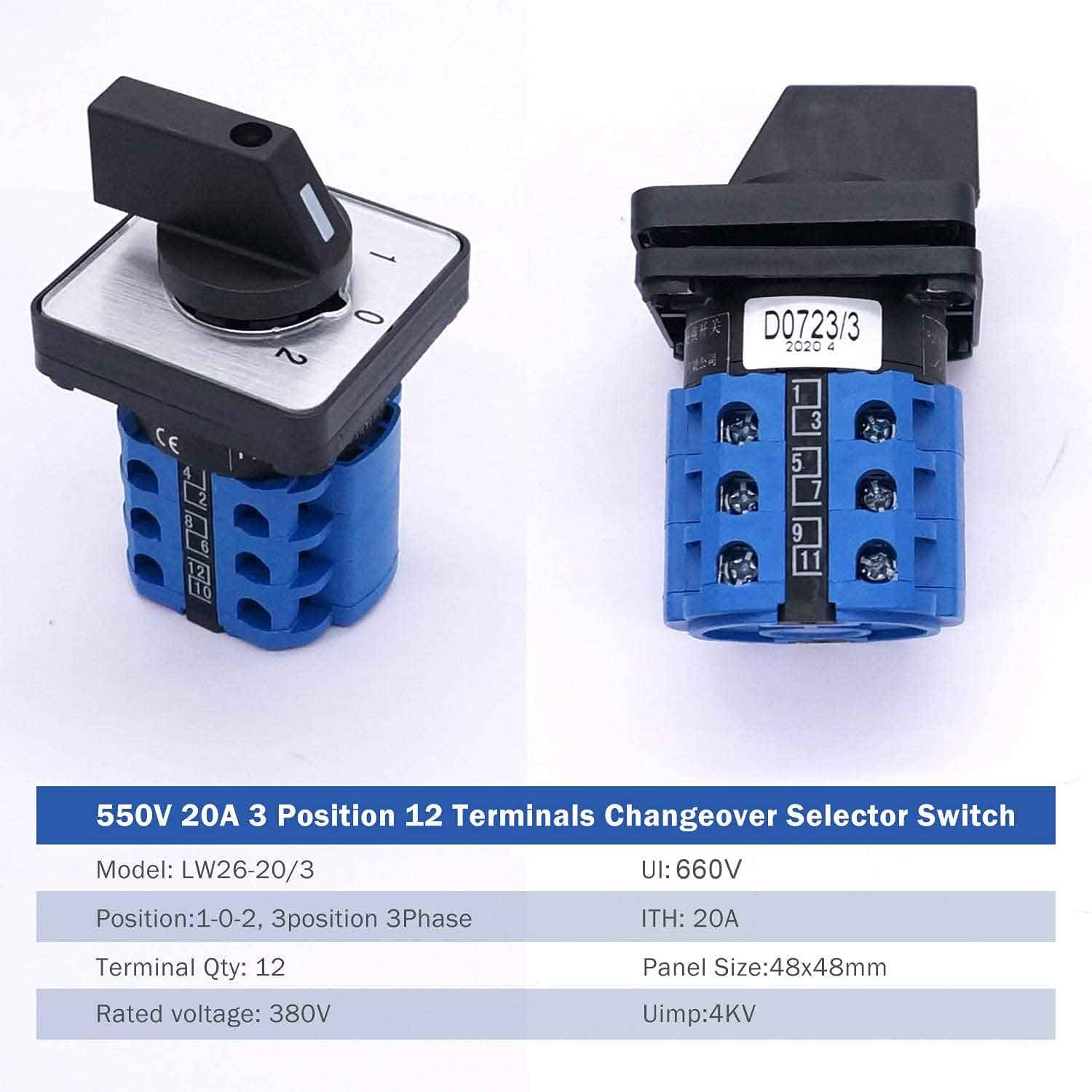 Commutateur Rotatif Commutateur De Commutation, Came Rotative Universelle 4 Positions 2 Pôles 8 Bornes à Vis Inverseur De Source Monophasé