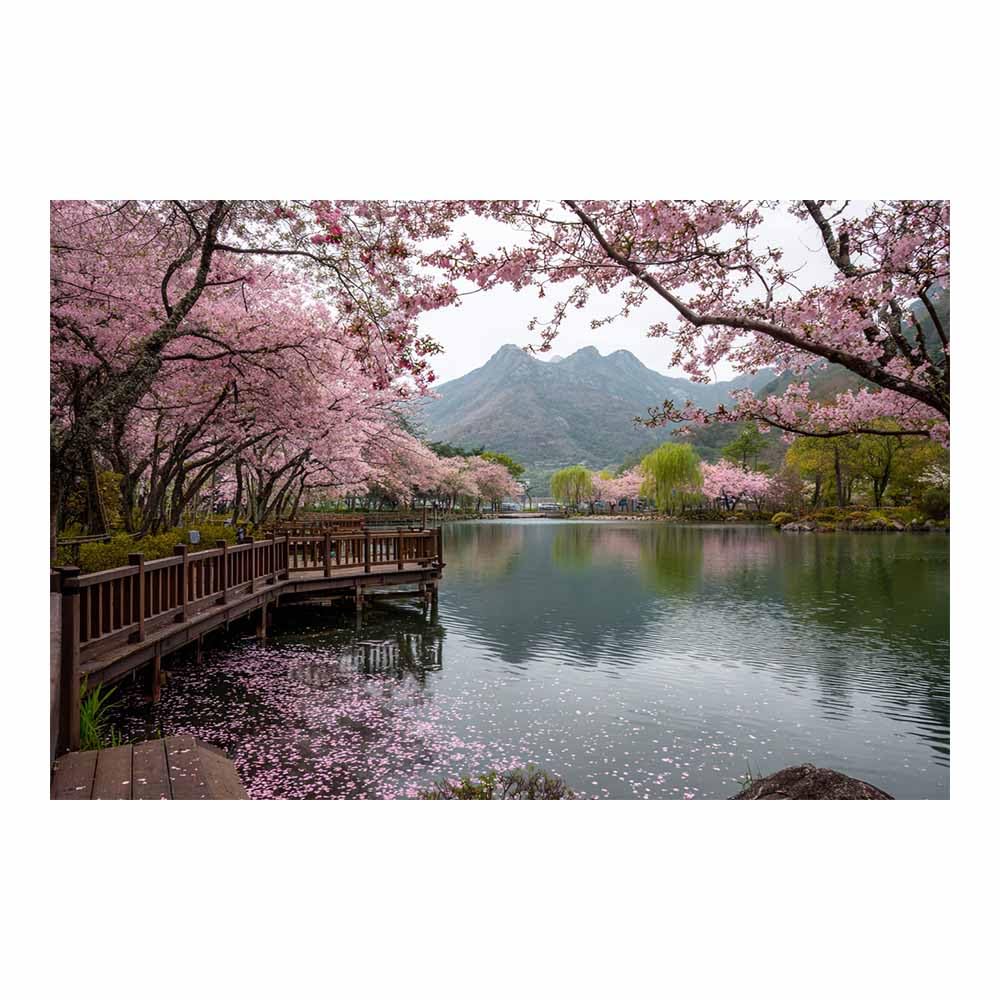 HOQIU Beautiful wall art Spring Lake Boardwalk canvas artwork for wall, art prints, For living room, bedroom, bathroom, dining room, painting and decor.(Multicolor)-30x40cm Unframed