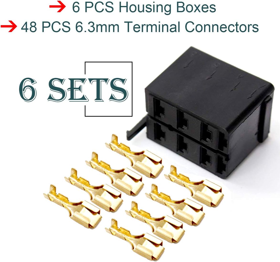 GIETOP GI1407 Lot/Sets 6.3mm 14-16AWG Female Gold Spade Terminal Connector + Rocker Switch Plug Connect Box Socket ARB Carling (6 Sets)