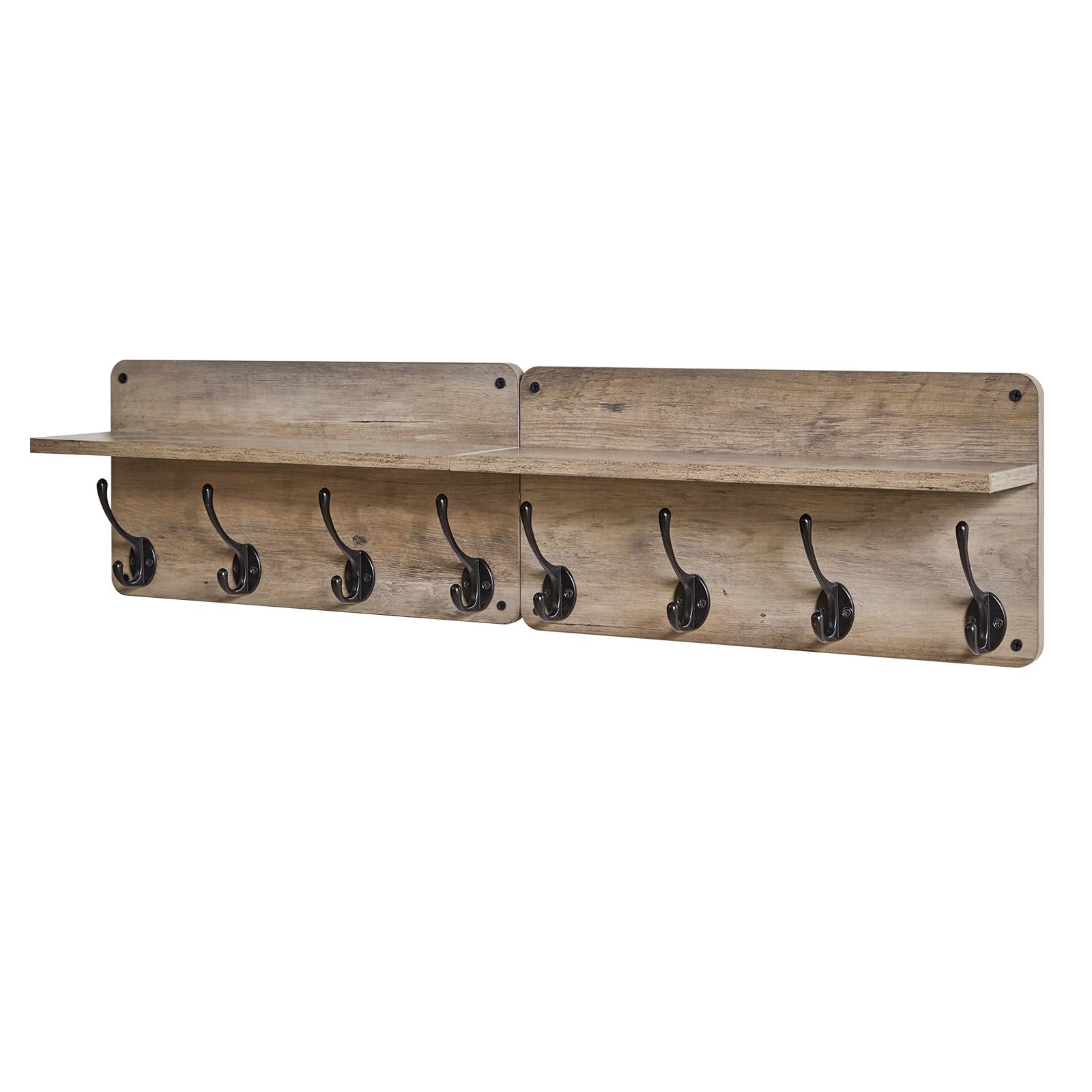 YMYNY Appendiabiti da parete, in legno, set di 2, appendiabiti da ingresso con 8 ganci, 80 cm L, mensole galleggianti, portachiavi, per camera da letto, bagno, soggiorno, grigio argento HWS006Y-2
