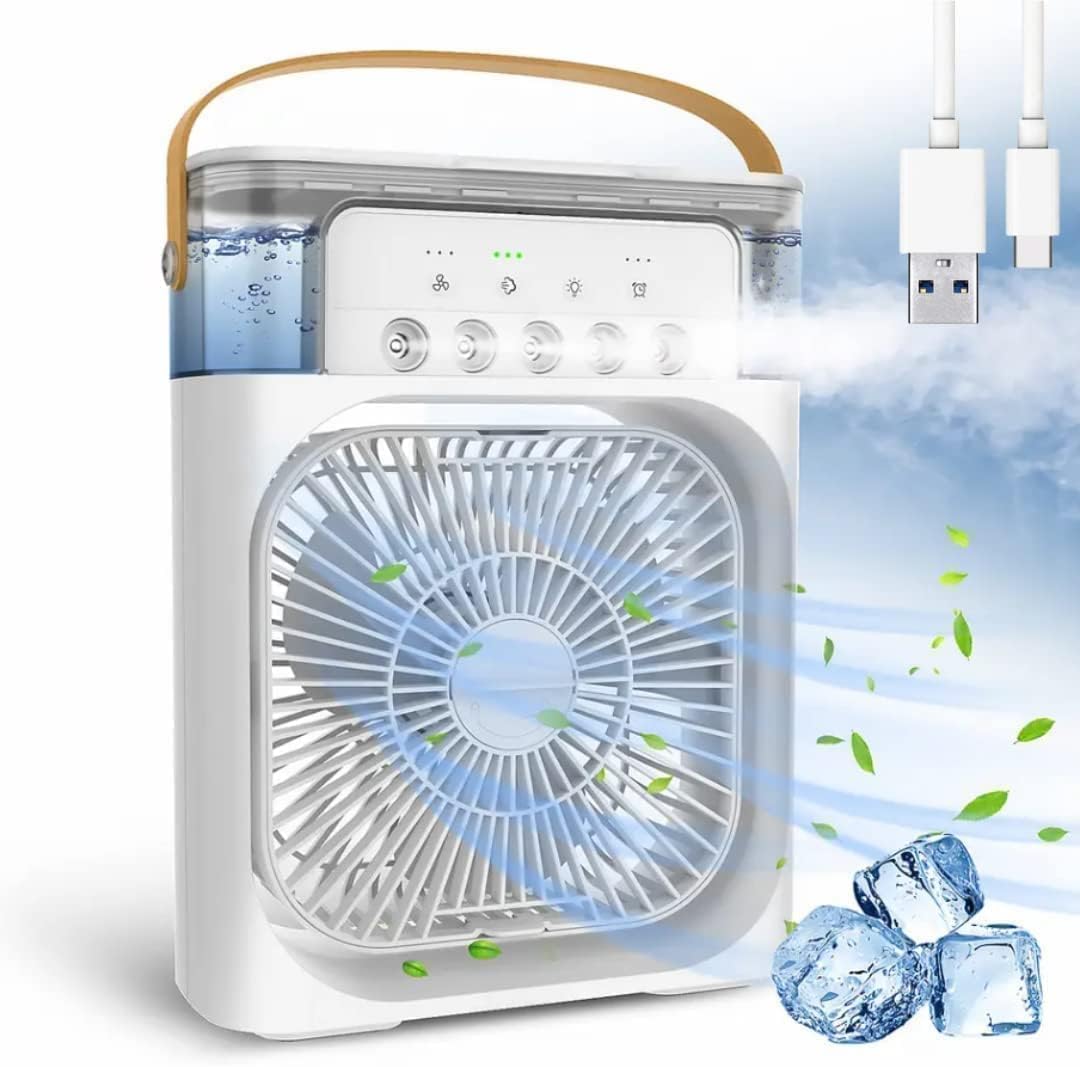 Mini Cooler for Room Cooling AC Portable Mini Fan Artic Cooler with 7 Colors LED Light, 1/2/3 H Timer, 3 Wind Speeds and 3 Spray Modes for Office,Home,Dorm,Travel