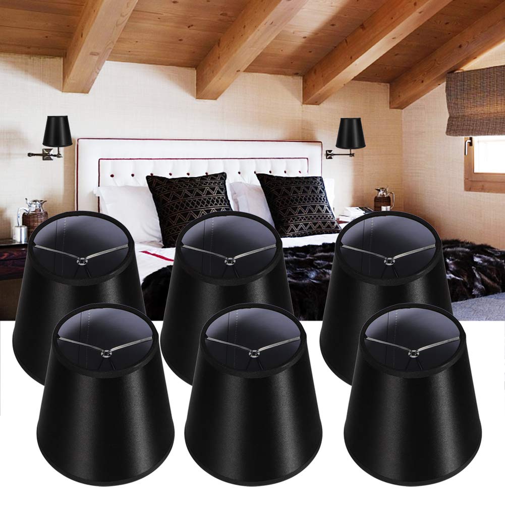 6 Pezzi Paralumi Lampadario, 14 x 13 x 9 cm Nero Moderno E14 Clip On Paralume in Tessuto per Lampadina Stile Europeo Coprilampada Piccolo Lampadario per la Decorazione Domestica (#9)