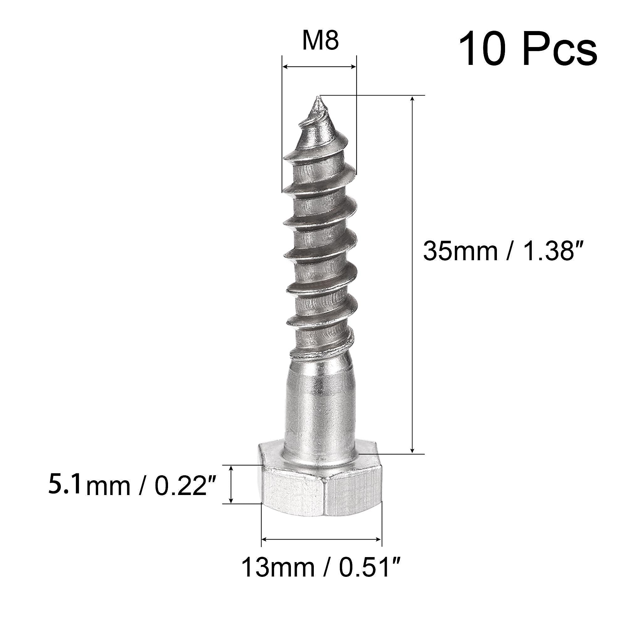 Unifizz 10 Pcs Hex Lag Screws, M8 x 35mm 304 Stainless Steel Wood Bolts - Image 2