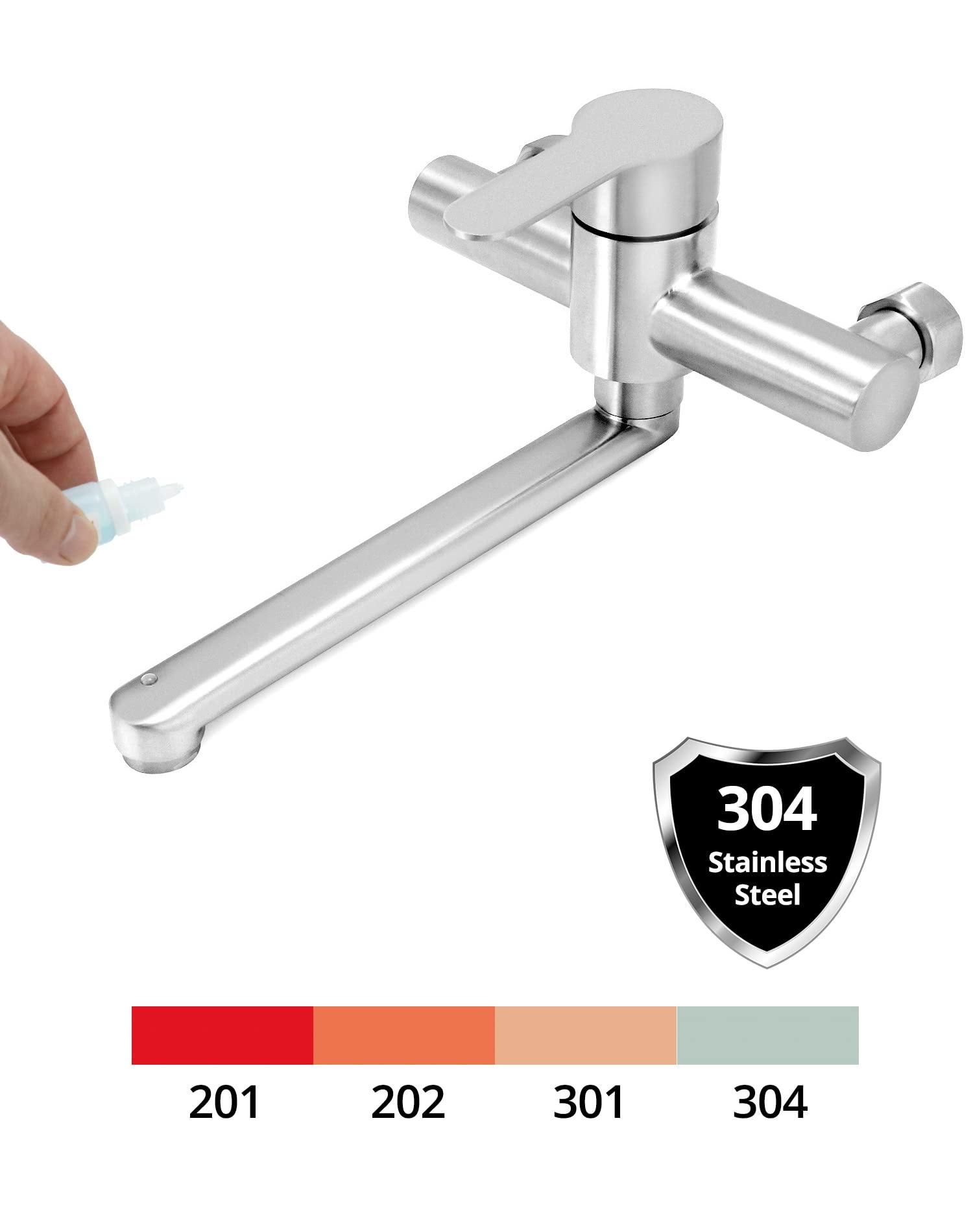 Rubinetto Da Cucina A Parete Con Pistola A Spruzzo - Girevole 360°, Acciaio Inox, Doppio Getto - Foto 2