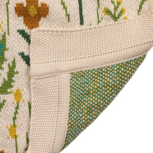 Image of Creative Co-Op Soft Cotton Knit Blanket with Decorative Florals Design