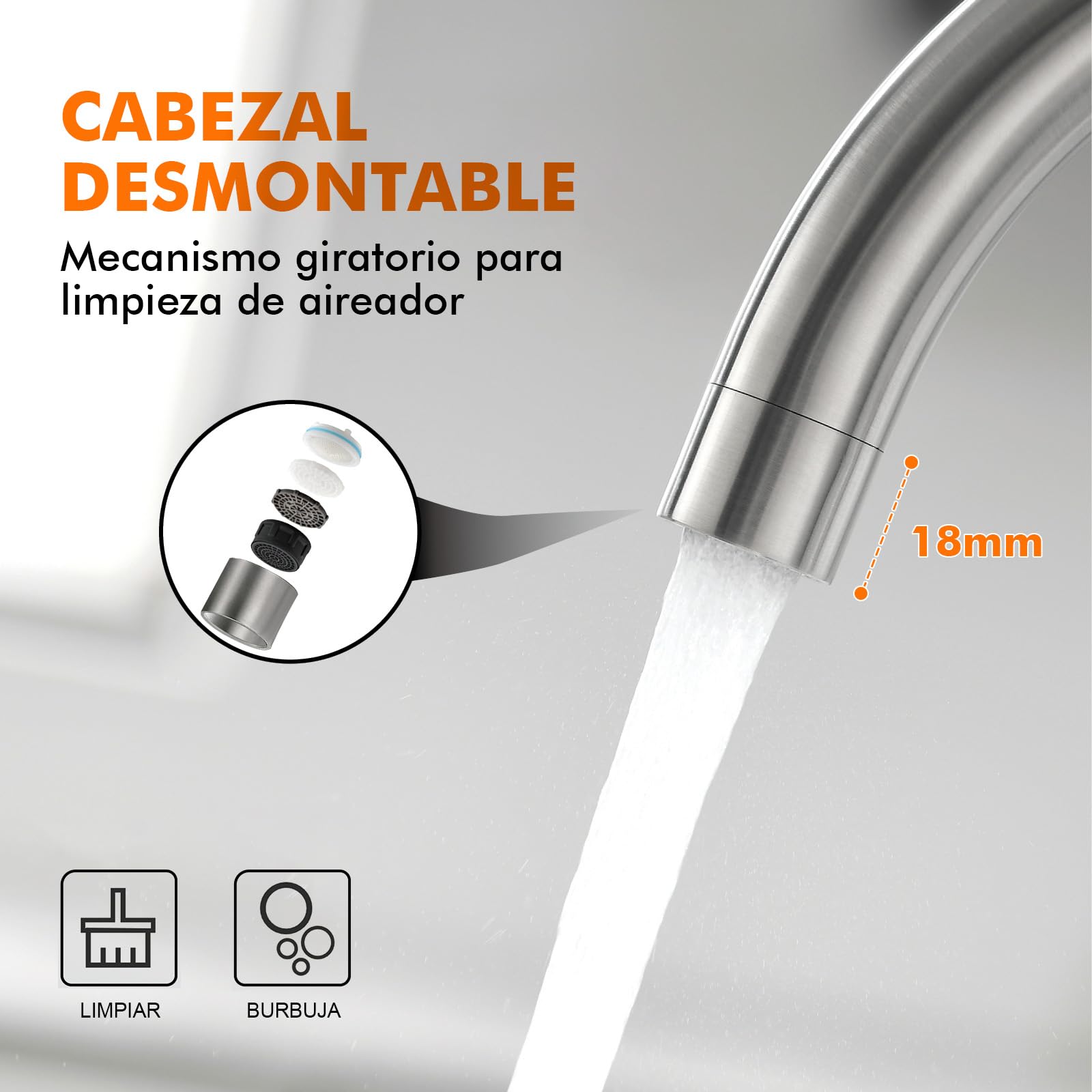 GRIFEMA Irismart G4008 Grifo de Cocina Alto con Caño Giratorio, Mezclador de Fregadero, Cold Start, Ahorro de Energía, Acero Inoxidable [Exclusivo en Amazon]