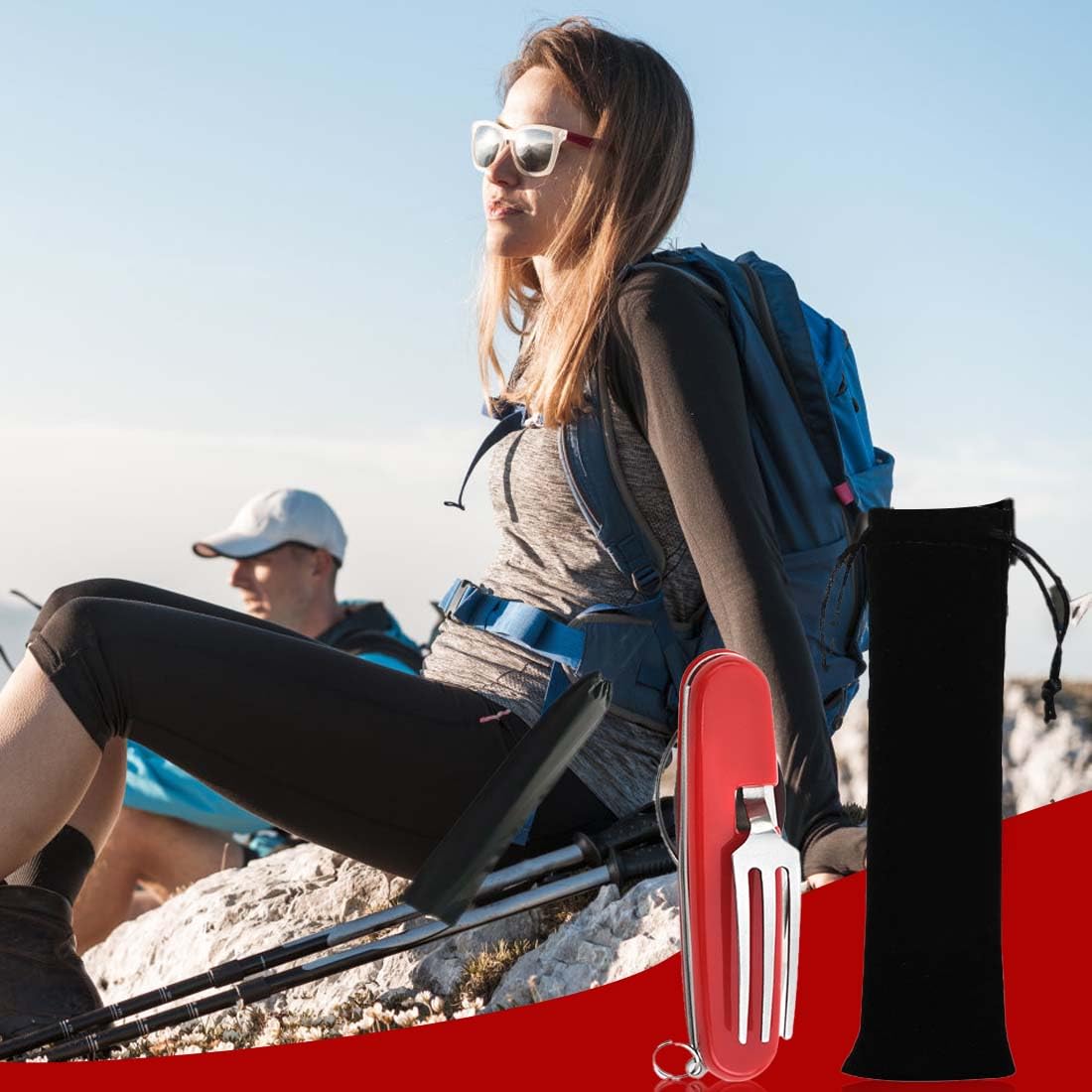 1 Pezzo Posata 4 in 1 Pieghevole, Campeggio Multiuso, Acciaio Inossidabile, Posate Da Viaggio, Set Posate Campeggio, Escursioni, Picnic