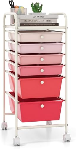 Vista 26 de Giantex - Carrito de almacenamiento con ruedas, 12 cajones, organizador para herramientas, papelería, álbum de recortes, para oficina o escuela