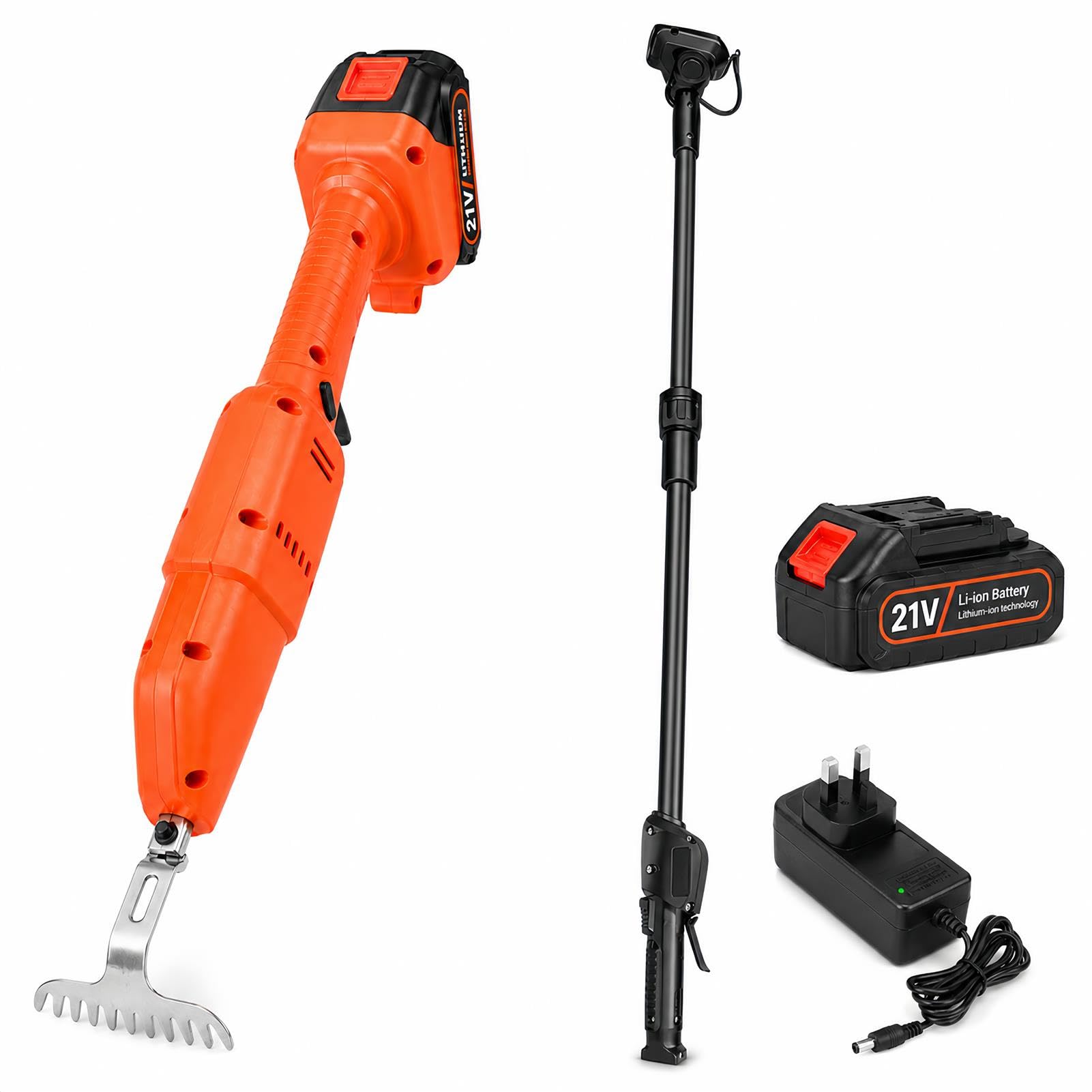 MIDUOLAI Cordless Electric Weed Puller 21V, Lightweight Electric Garden Hoe, Rechargeable Weed Remover, Long Handle Weeder, for Garden Vegetable Weeding Tilling,Orange