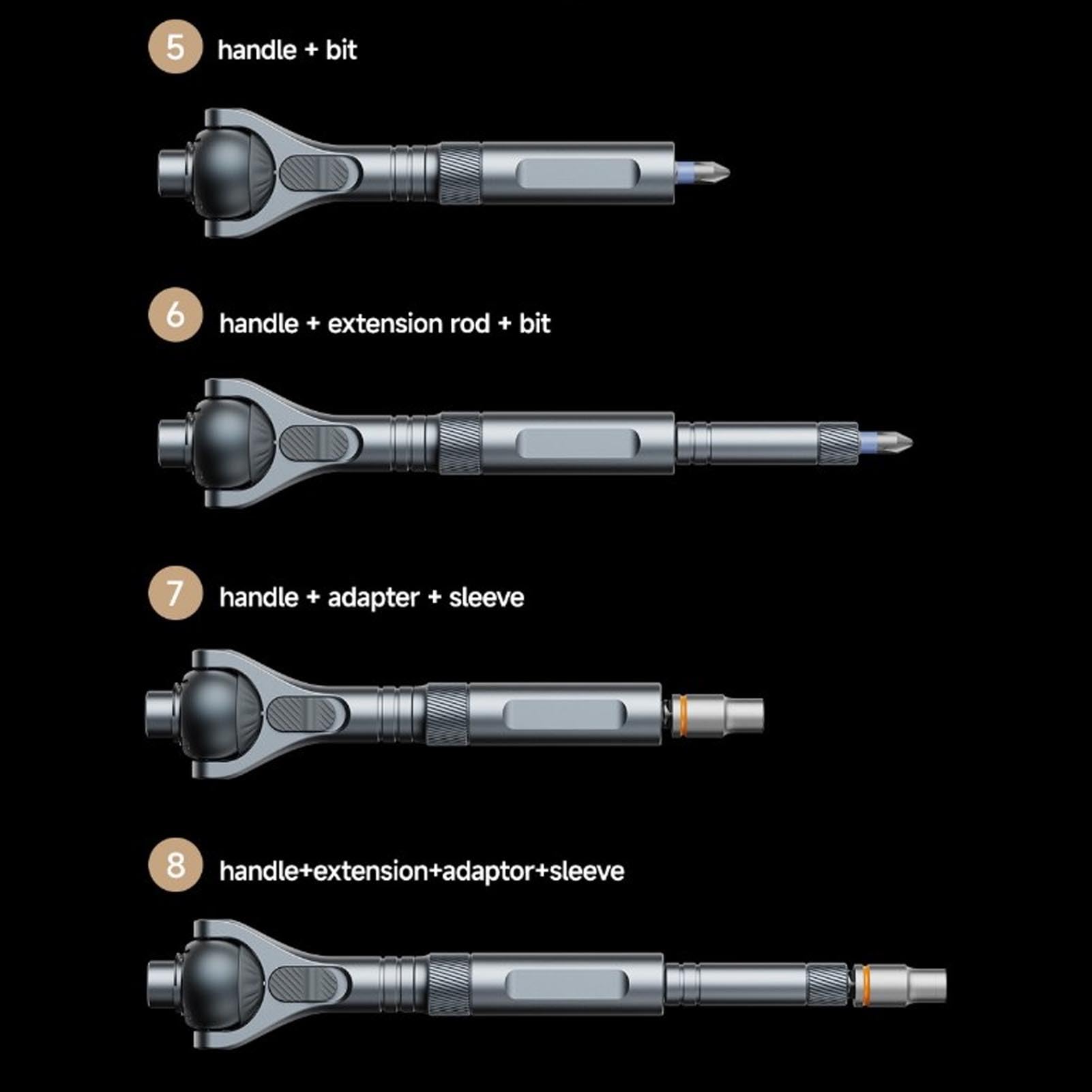 Luocute 40 en 1 Ajustes de Destornilladores Magnéticos, 45 Dientes Precisos de 180 ° de Destornilladores de Trinquete Universal, Accionamiento Magnético de Múltiples Bits, Kit de