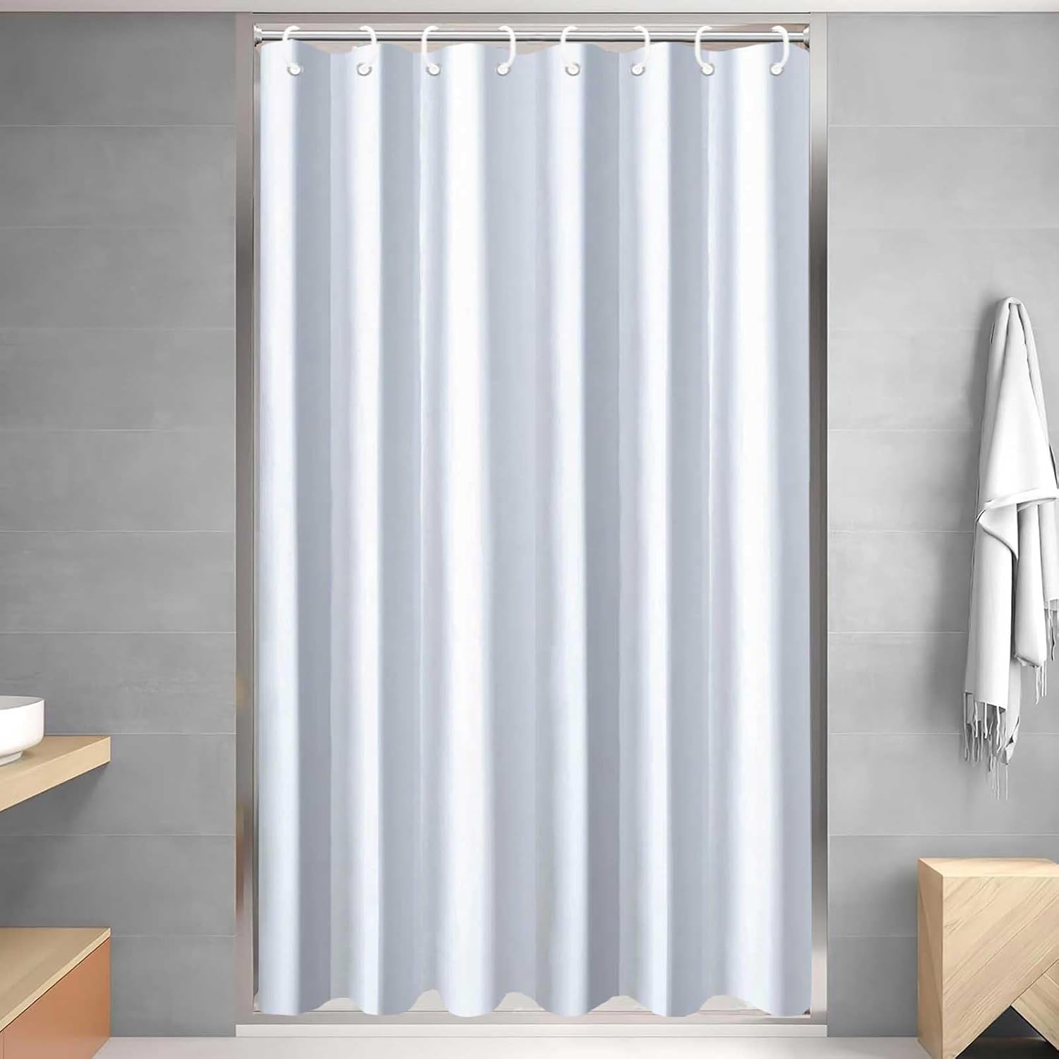 Black Shower Curtains for Bathroom, Hotel Spa Quality Fabric Shower Curtain, Machine Washable Waterproof Cloth Bathroom Curtains Set 72"x72"