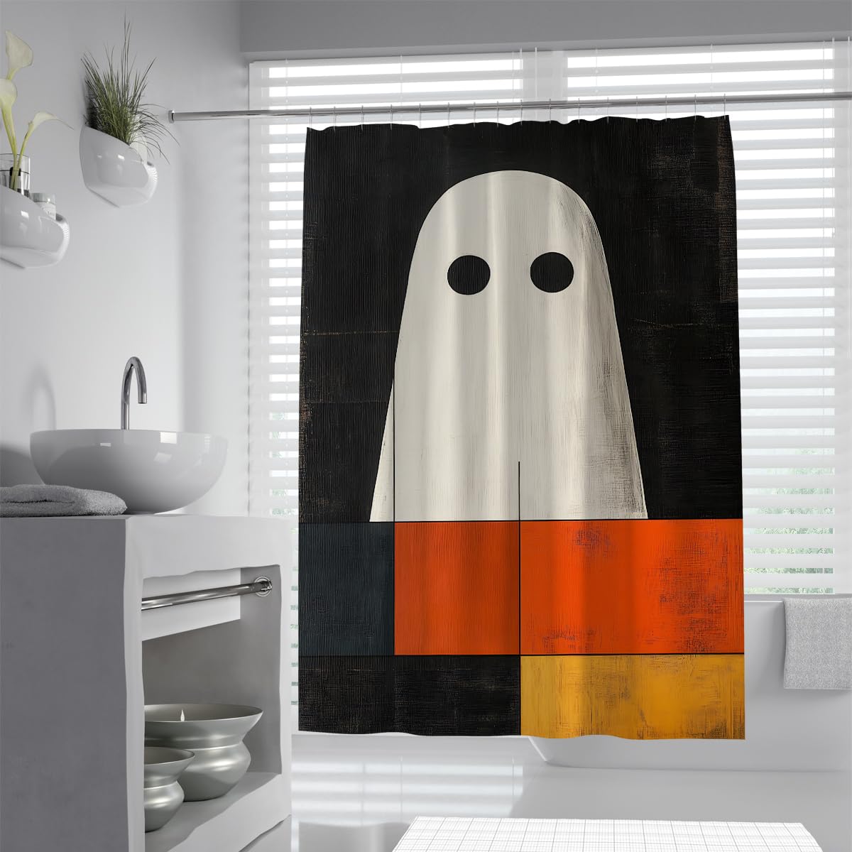 Cortina de Ducha Fantasma Lindo Abstracto Geométrico Halloween 180x220cm