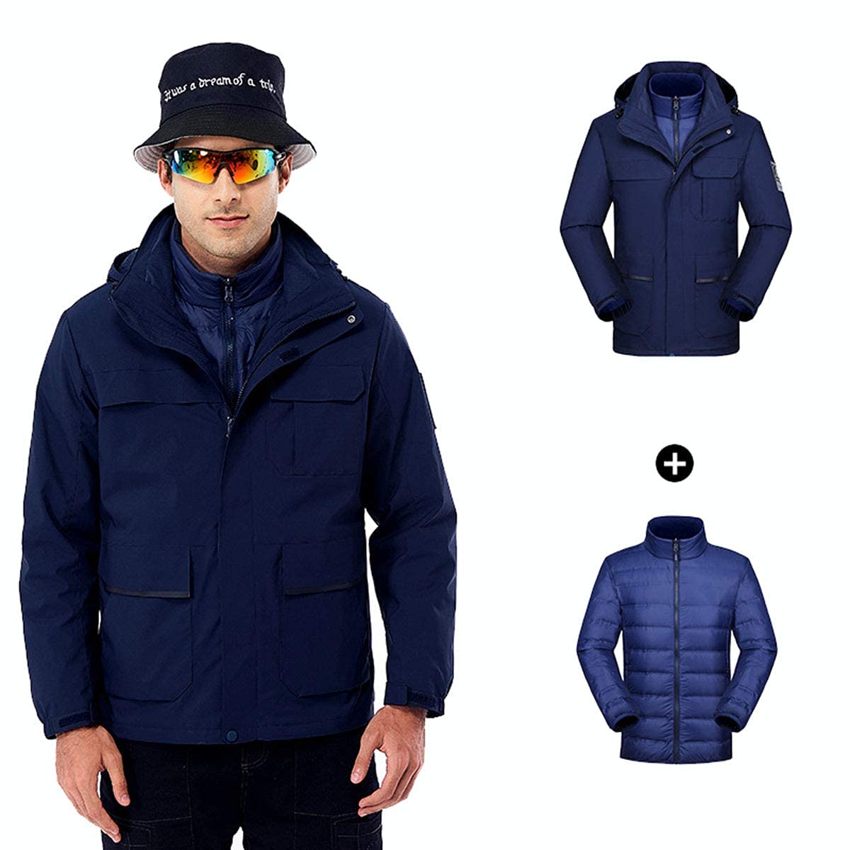 Veste ski imperméable hommes MU finie la sensation de froid avec la polaire coupe-vent bleu