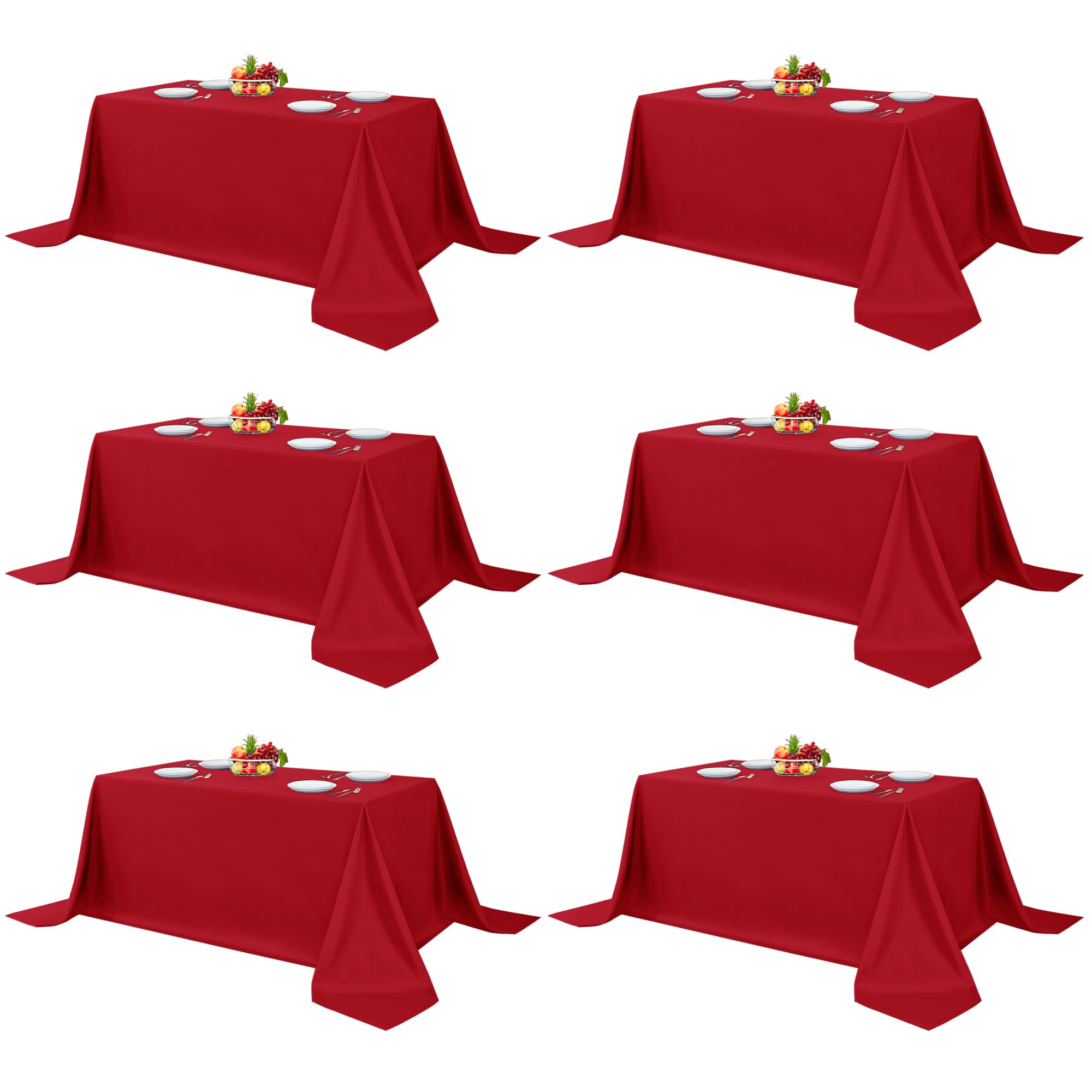 Fitable Elegant Rectangle Table Clothes,6 Pack - 90x156 Inches - Reusable and Washable Tablecloths,Red Polyester Fabric Table Covers for Wedding,Party,Banquet,Formal Events (130g-QW6P-90156Red)