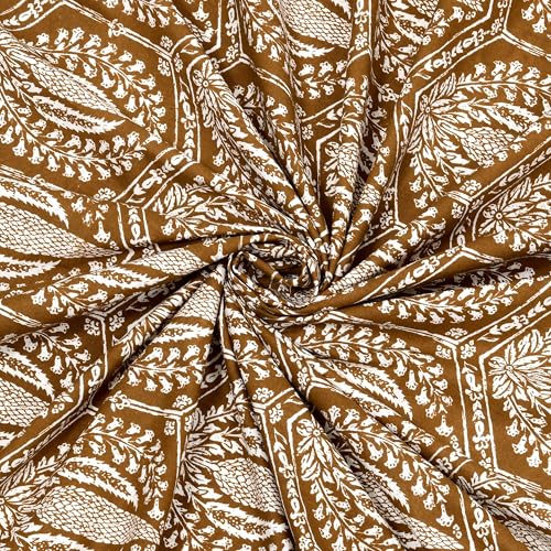 Image of BLOCKS OF INDIA Hand Block Printed 200 TC Cotton Super King Size Bedsheet (Brown Pine Tree)