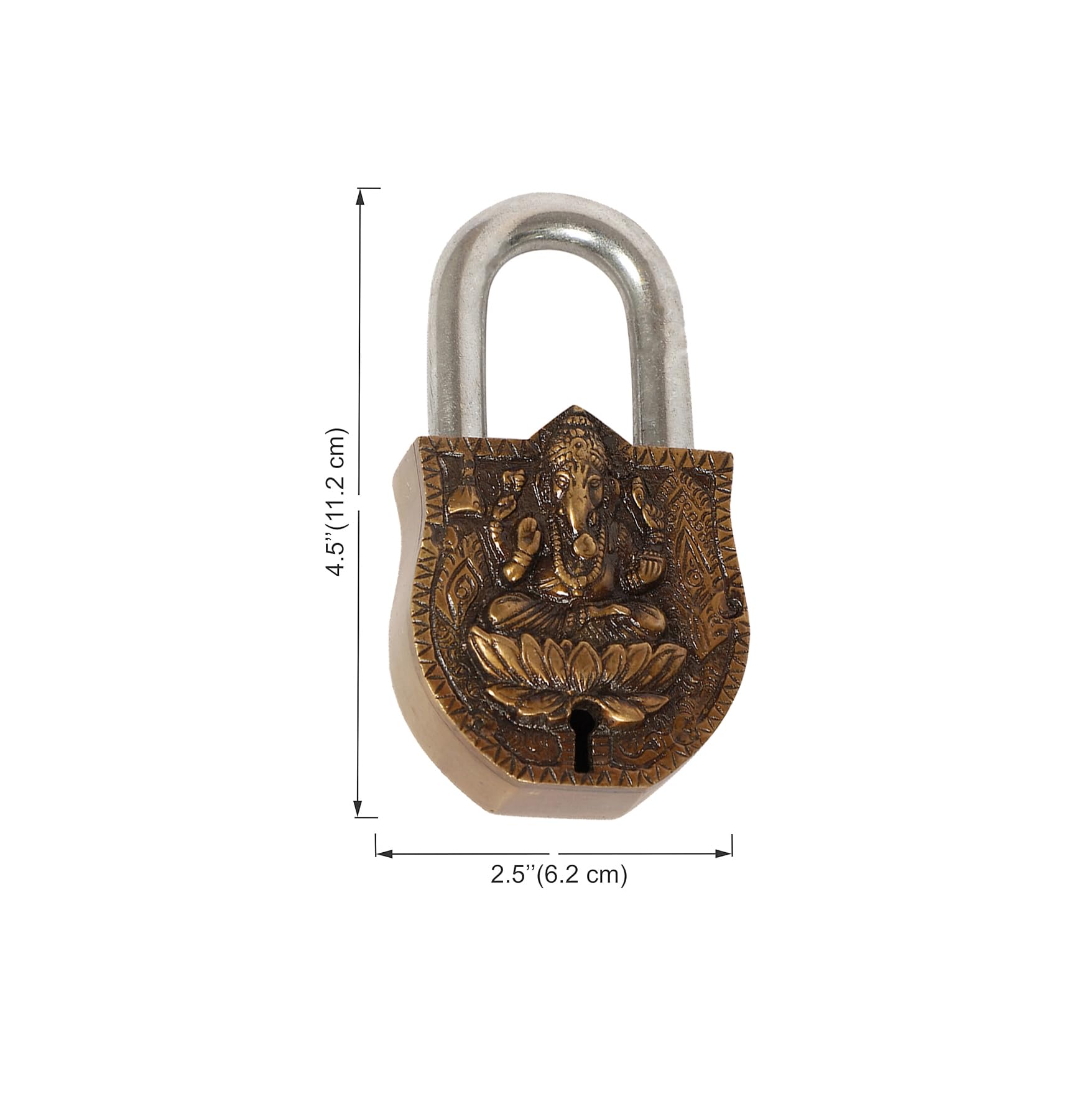 Two Moustaches Ganesha Design Functional Brass Lock with 2 Keys, Golden — Amazon image 4