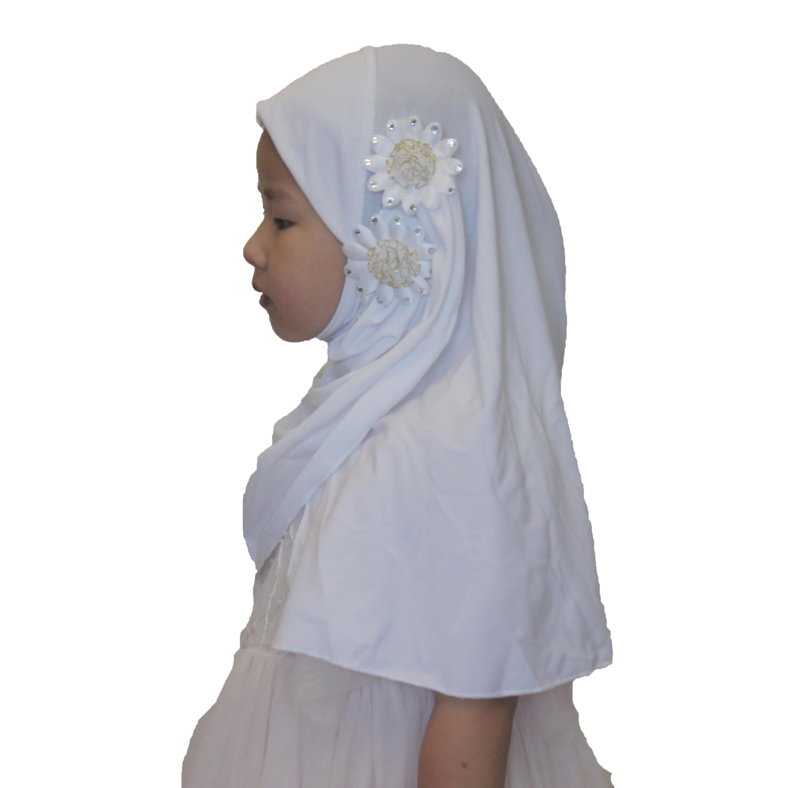 Modest Beauty Soft Instant Hijab for Kids Girls Muslim Headscarf Islamic Scarf Shawl Wrap with Flowers