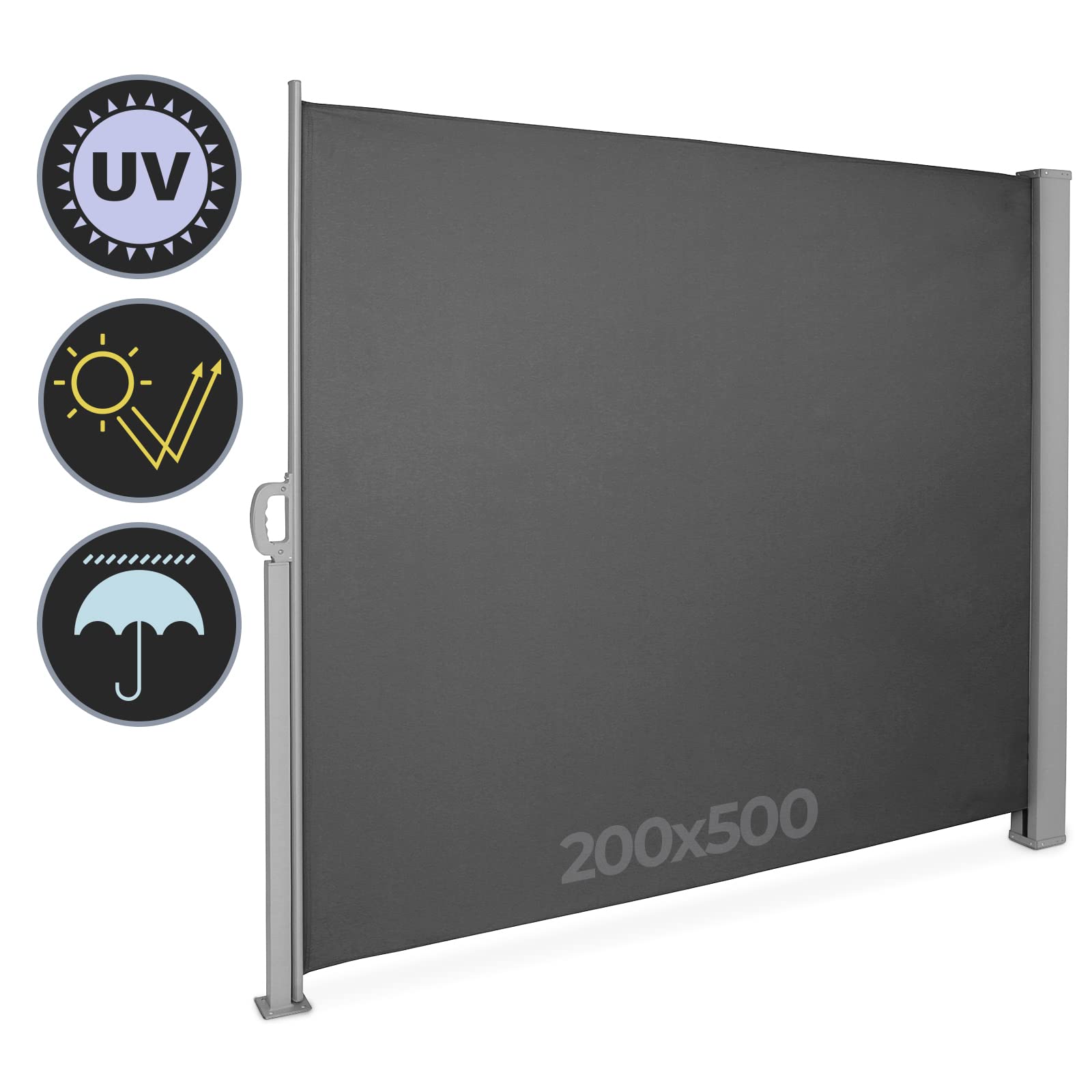Jago® Tenda da Sole Laterale - 500 x 160/180/200 cm, Anti UV, Frangivento, Frangivista - Paravento Laterale, Rettratile, Avvolgibile, da Esterno, Giardino, Balcone, Terrazzo (200x500 cm, Antracite)