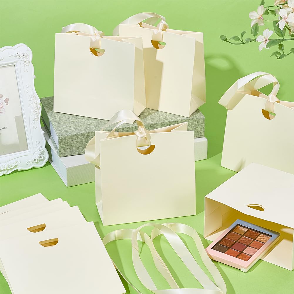 FREEBLOSS 12 Stück Dankeschön Geschenktüten Mit Schleifengriffen 6.1x3x5.7'' Papiergeschenktüten Für Hochzeiten Geburtstage Und Babypartys
