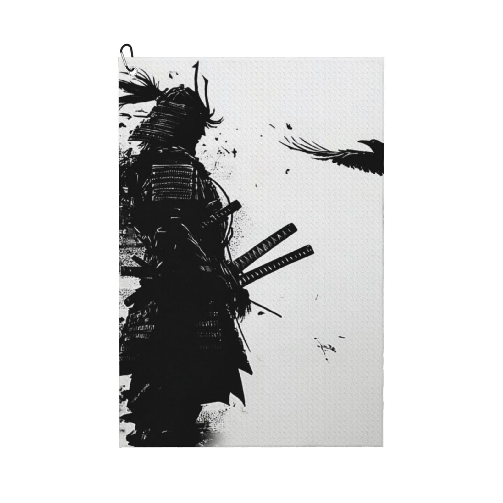 Simple Black And White Samurai Canvas Microfiber Golf Towels For Men And Women,Waffle Fabric Large Golf Towel, Machine Washable