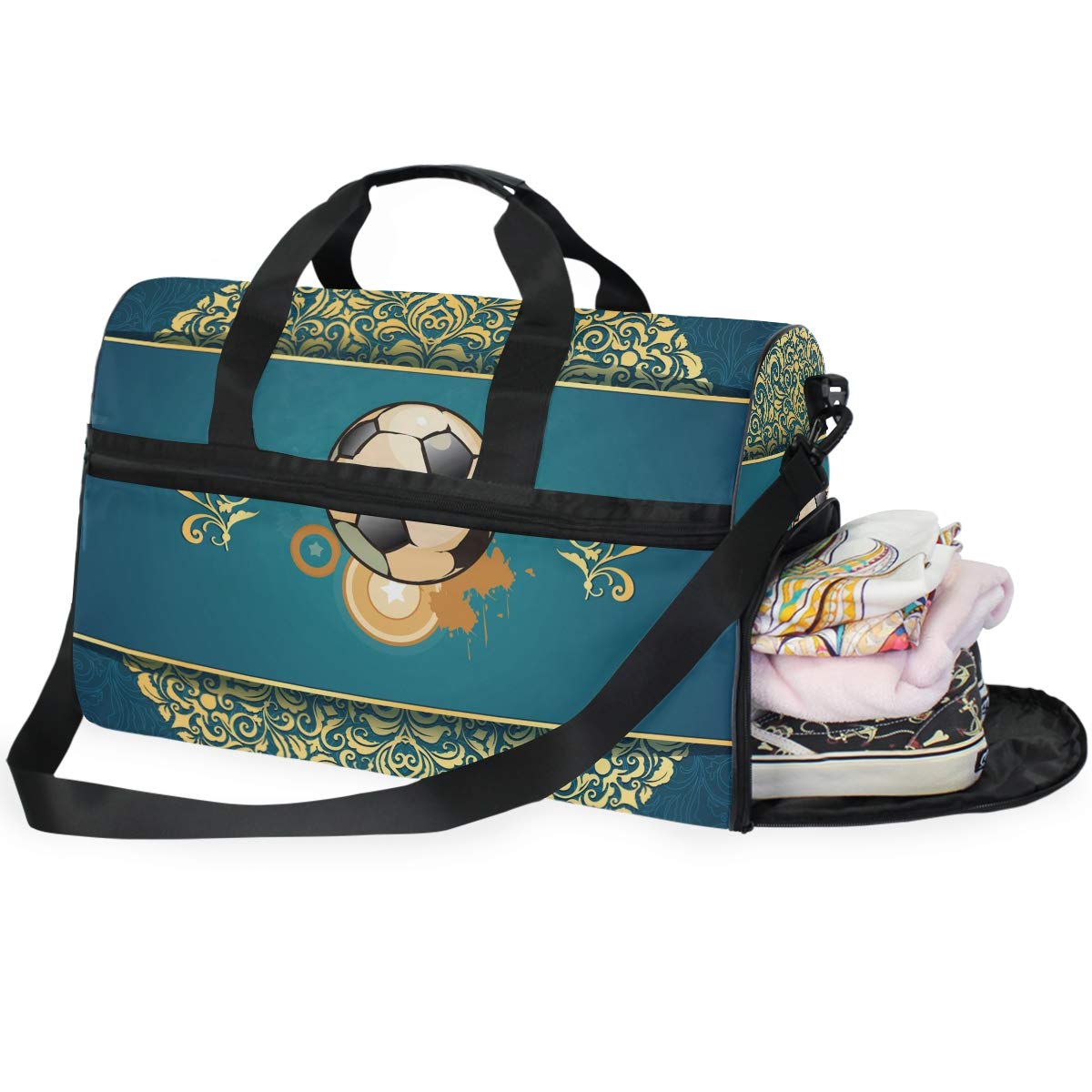 Arte Del Calcio Borsa da Palestra Sportiva da Nuoto con Scomparto per Scarpe Borsone A Tracolla Borsa da Viaggio per Donna da Viaggio