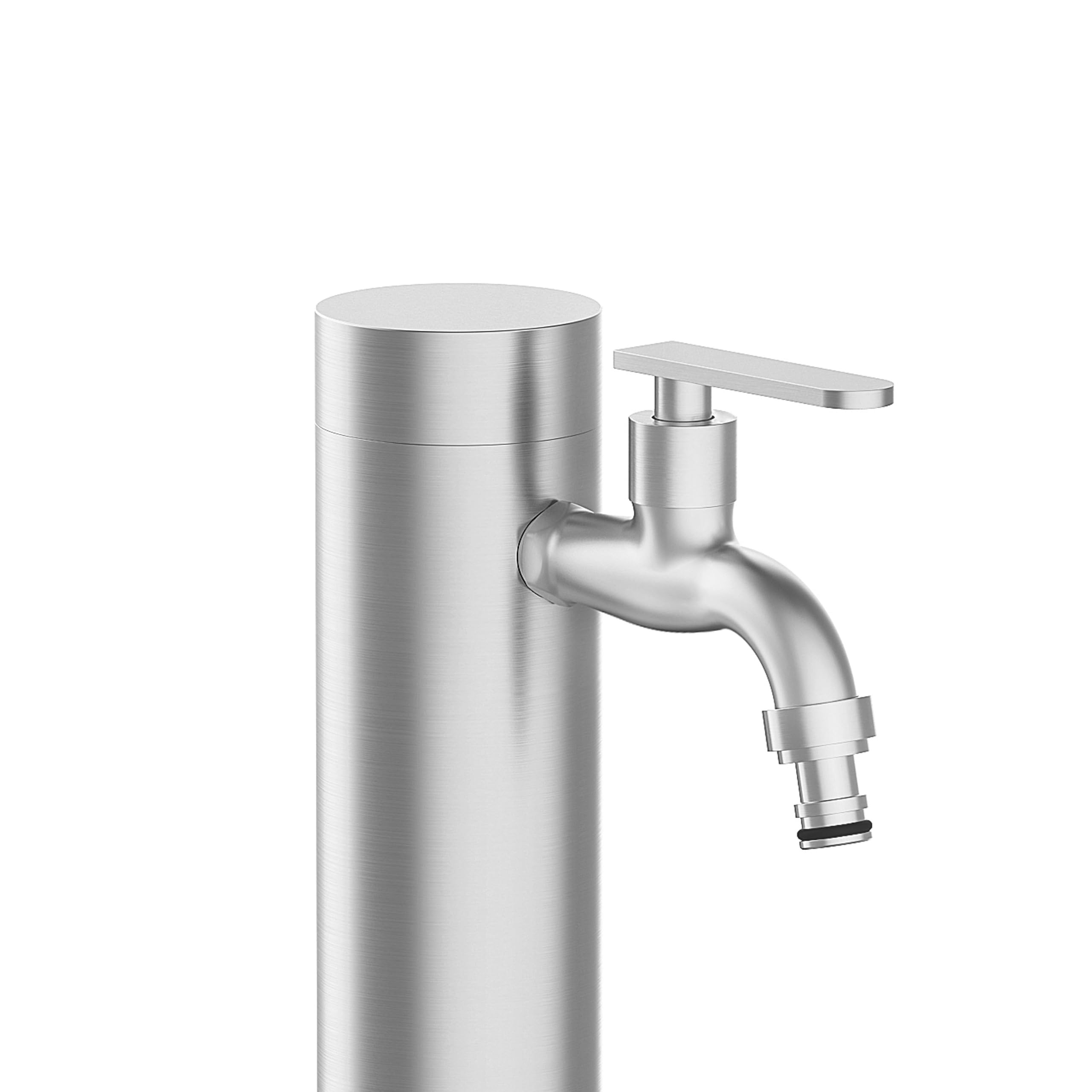 Edelstahl Wasserzapfsäule 93 cm Garten Wasserhahn Säule Ø 63 mm Edelstahl 304 gebürstet 2 Auslässe verdeckter Wasserzulauf stabile Bodenmontage Zapfstelle für Garten & Terrasse