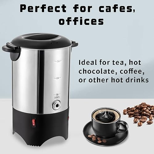 Miniatura 3 de Urna de café de acero inoxidable de grado comercial con 30 tazas con filtro de plástico y grifo, 5.2L 1KW, cafetera eléctrica calentable, urna de