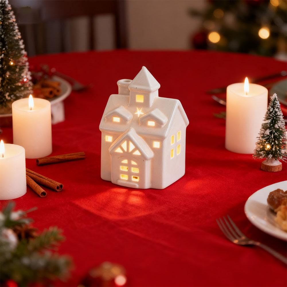 Maisons de village de Noël en céramique, petites figurines de village de Noël lumineuses, scène de neige, décoration de table pour bureau, cheminée de Noël, décoration de fête de Noël