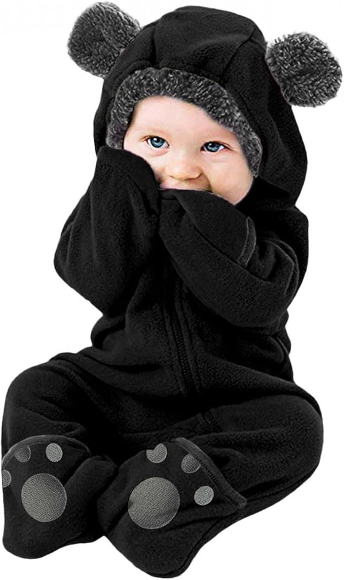 Amazon Co Jp ベビー服 新生児 フード付きロンパース 長袖 前開き カバーオール 足つき もこもこ ジャンプスーツ ジャケット 男の子 女の子 暖かい フリース パジャマ 可愛い 赤ちゃん 着ぐるみ 柔らかい 冬服 幼児服 人気 出産祝い 誕生日プレゼント 服 ファッション小物