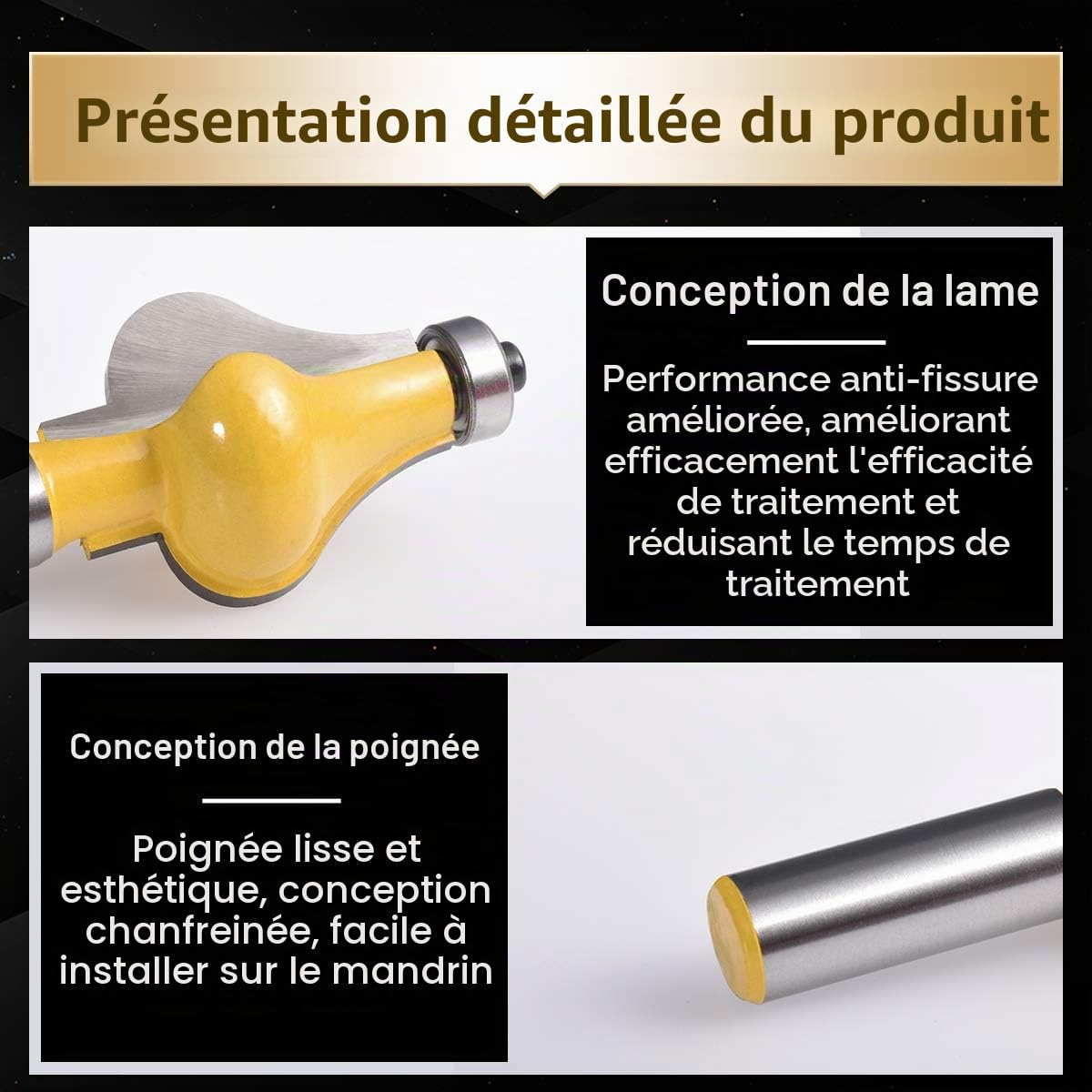 KATUR Main courante Bits De Routeur Ensemble 1/2 Pouce Shank, 2pcs Couronne Flûte Moulure Mèches De Routeur Set pour Travail Du Bois Fraises