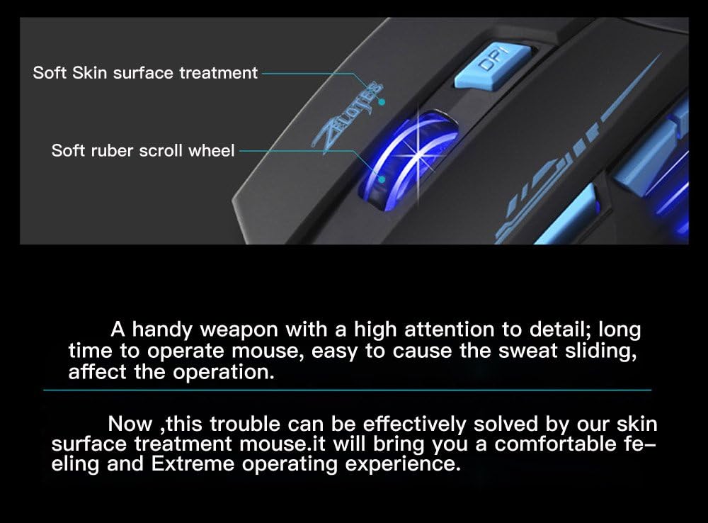 lychee Optical Gaming Mouse, 2.4GHZ 4 DPI Adjustable USB Gaming Mice with Fire Key & Cool Breathing Light for PC LaptopMac,Windows 2000/XP/7/8/10/Vista