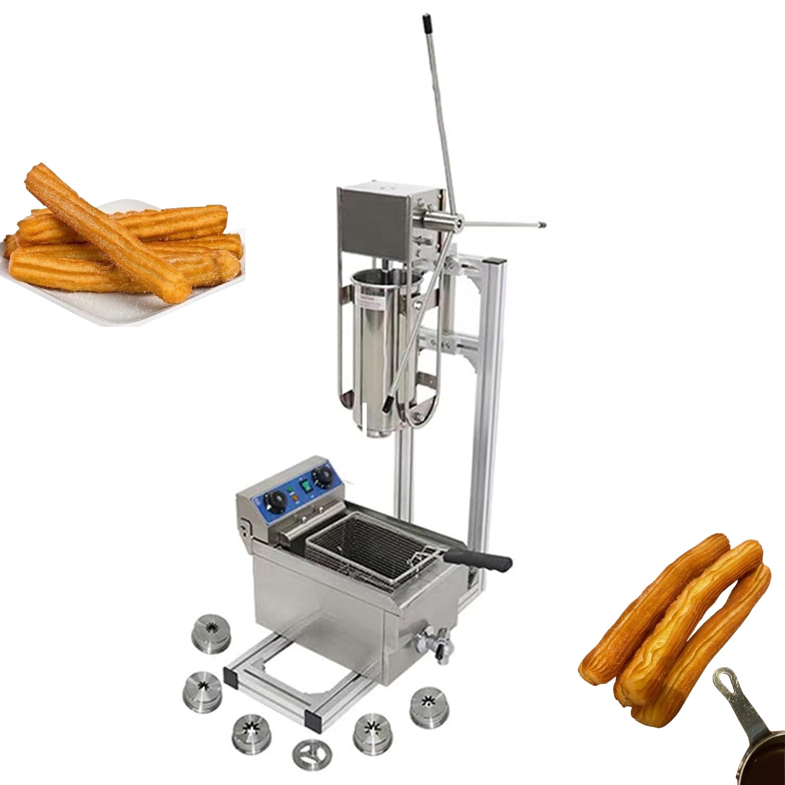 TYH Machine À Beignets Espagnole Verticale avec Friteuse 5 L, Machine À Churros Manuelle Commerciale, Remplisseuse Manuelle, Machine À Churros Espagnole Verticale en Acier Inoxydable