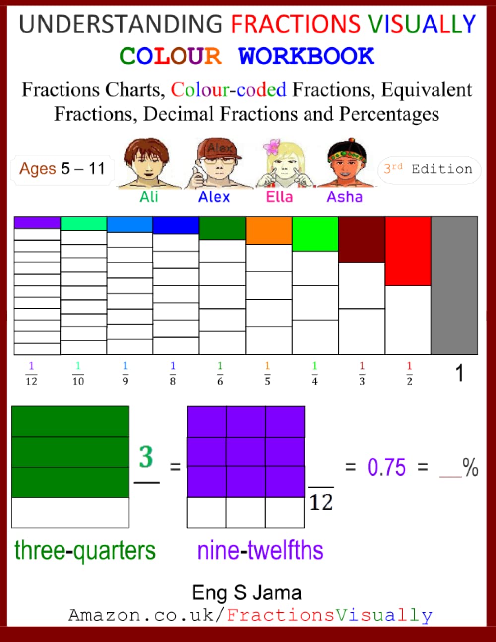 UNDERSTANDING FRACTIONS VISUALLY COLOUR WORKBOOK: Fractions Charts, Colour-coded Fractions, Equivalent Fractions, Decimal Fractions and Percentages
