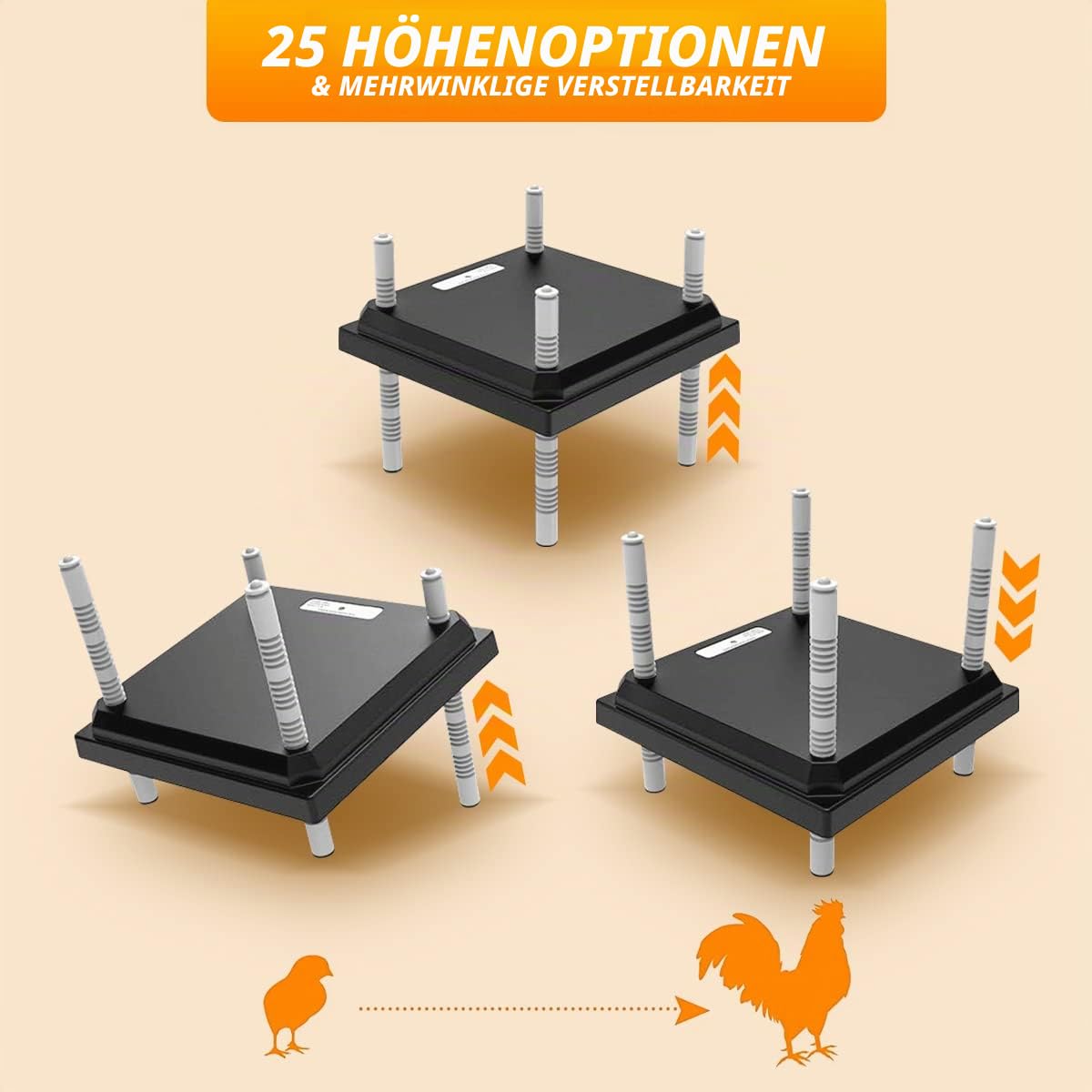 Wärmeplatte Küken, 25x25cm Wärmeplatte für Küken Höhenverstellbar, Heizplatte zur Kücken Aufzucht, Hühnerstall Heizung Energiesparendes, Heizplatte Wärmelampe für Hühner Enten Geflügel Aufzucht