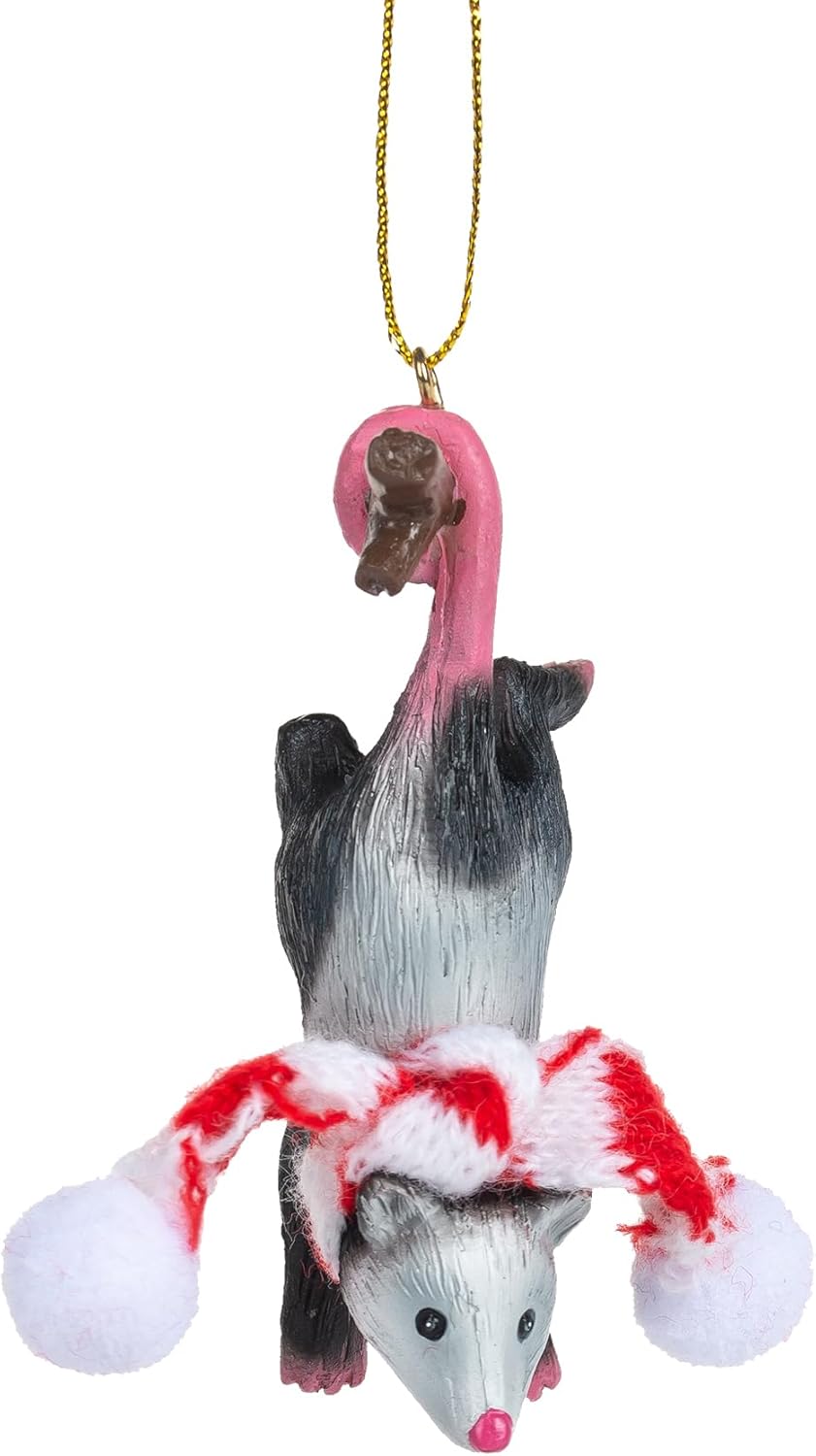 Opossum Hanging Upside Down with Candy Cane Scarf Possum Christmas Tree Ornament - Image 3