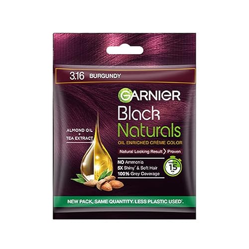 20gm-Garnier Black Naturals - Crema enriquecida con aceite, color 3.16, borgoña natural