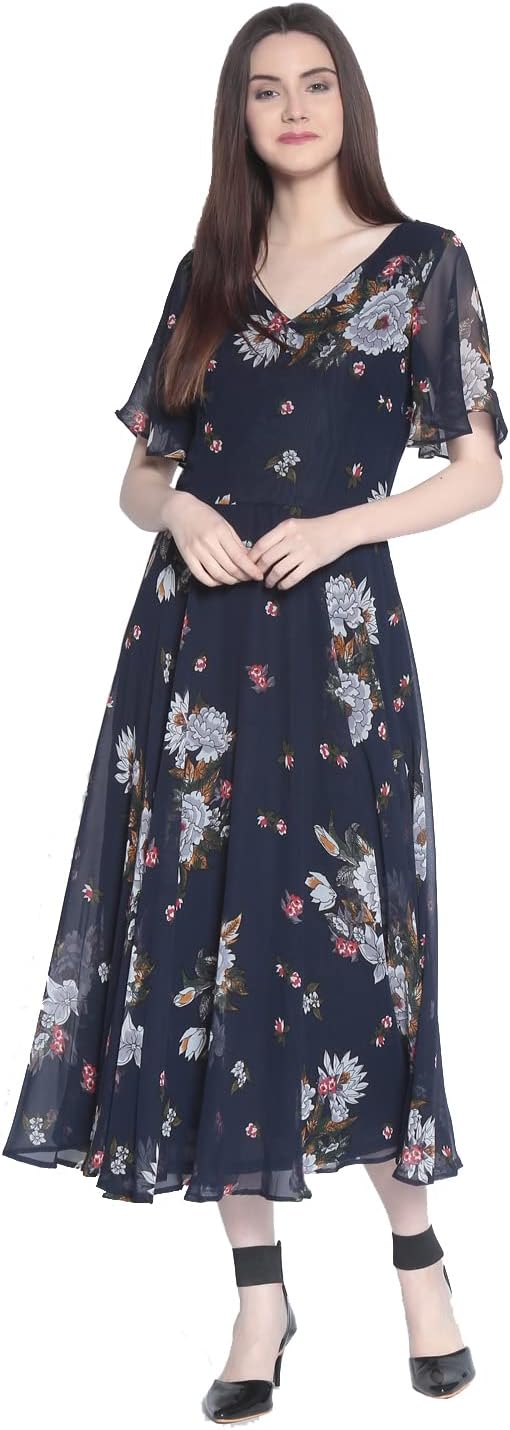 Women Synthetic A-Line Calf Length Dress (Ep3153- Blue_XL)