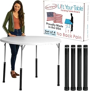 Lift Your Table® Folding Table Risers - Counter Height (for Straight Leg Design) – USA Made, Sturdy, Portable, Easy-to-Use Extensions Raise Straight Leg Folding Tables (Set of 4)