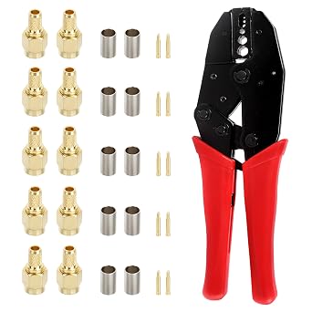 Crimping Tool Kit, 10PCS SMA Coaxial Connectors and Coax Crimper Red for Cable